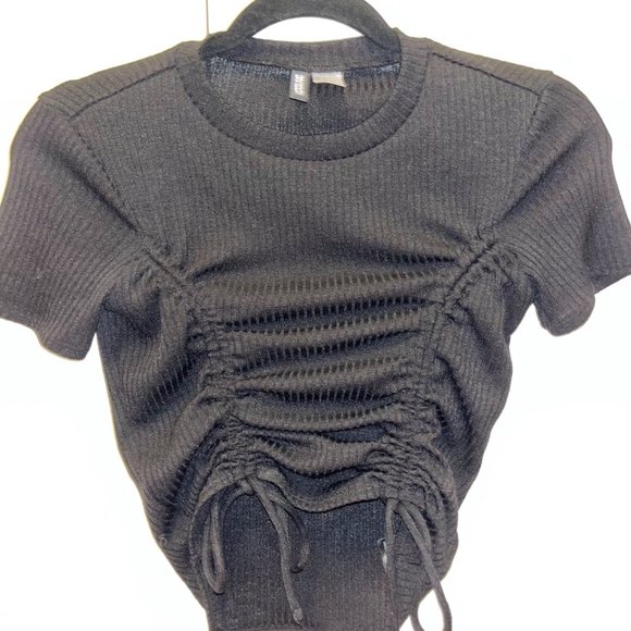 H&M Ruched Tie Cropped T-Shirt - Picture 3 of 4